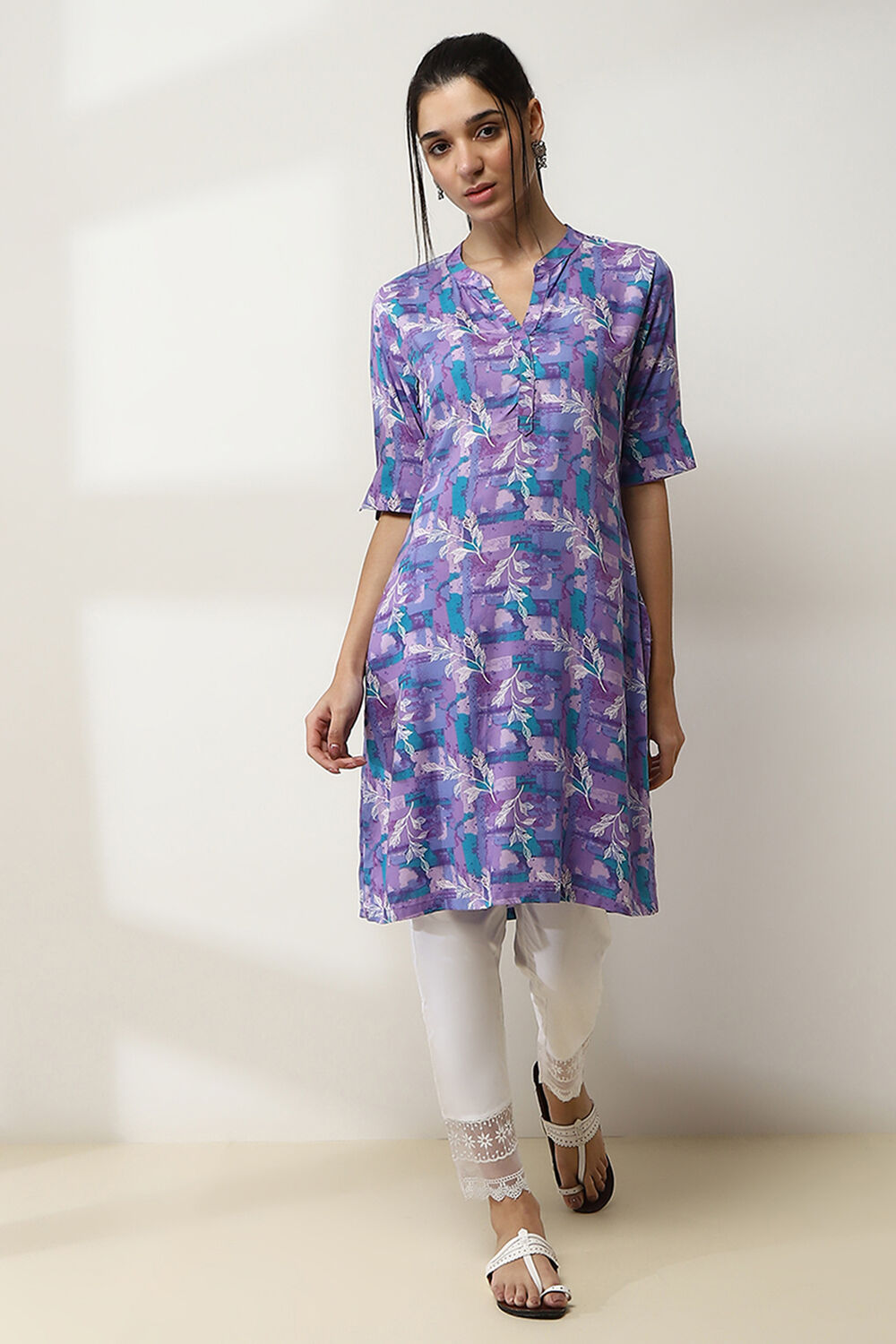 Teal Printed Straight Kurta image number 5