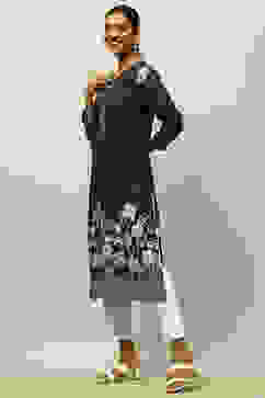 Black Rayon Printed Straight Kurta image number 2