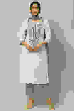 White Rayon Straight Suit Set image number 7