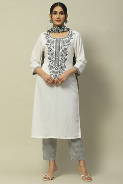 White Rayon Straight Suit Set image number 7