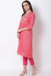 Pink Art Silk A-Line Kurta image number 2