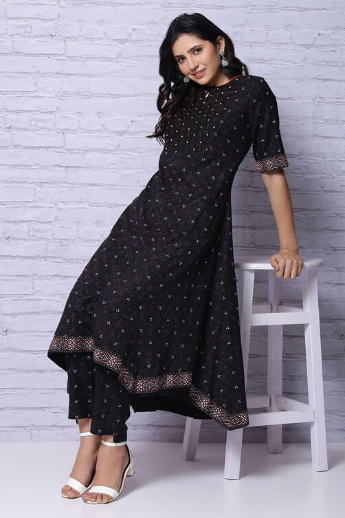 Black Viscose A Line Kurta image number 0