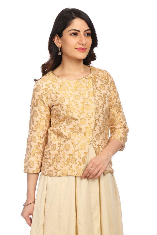 Beige Front Open Poly Cotton Indie Top image number 2
