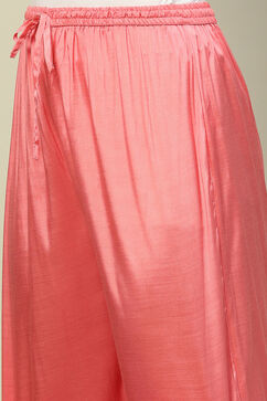 Dusty Pink Viscose Shantoon Kalidar Embroidered Kurta Palazzo Suit Set image number 2