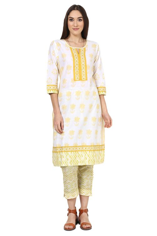 White Straight Cotton Kurta image number 0