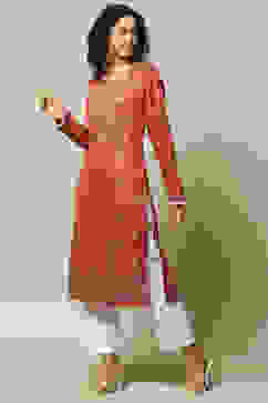 Red Acrylic Straight Printed Kurta image number 2