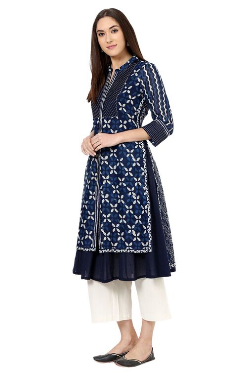 Indigo Straight Poly Chanderi Kurta image number 2