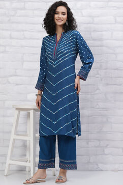 Indigo LIVA Straight Kurta image number 4