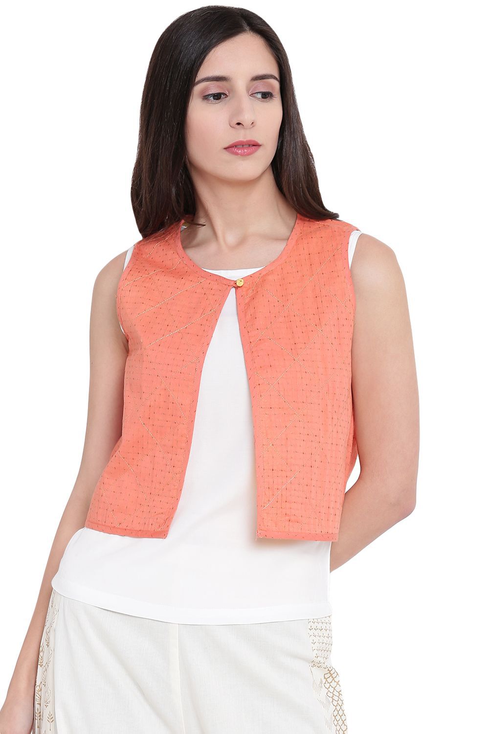 Buy Orange Cotton Front Open Reversible Jacket 1N by Rangriti