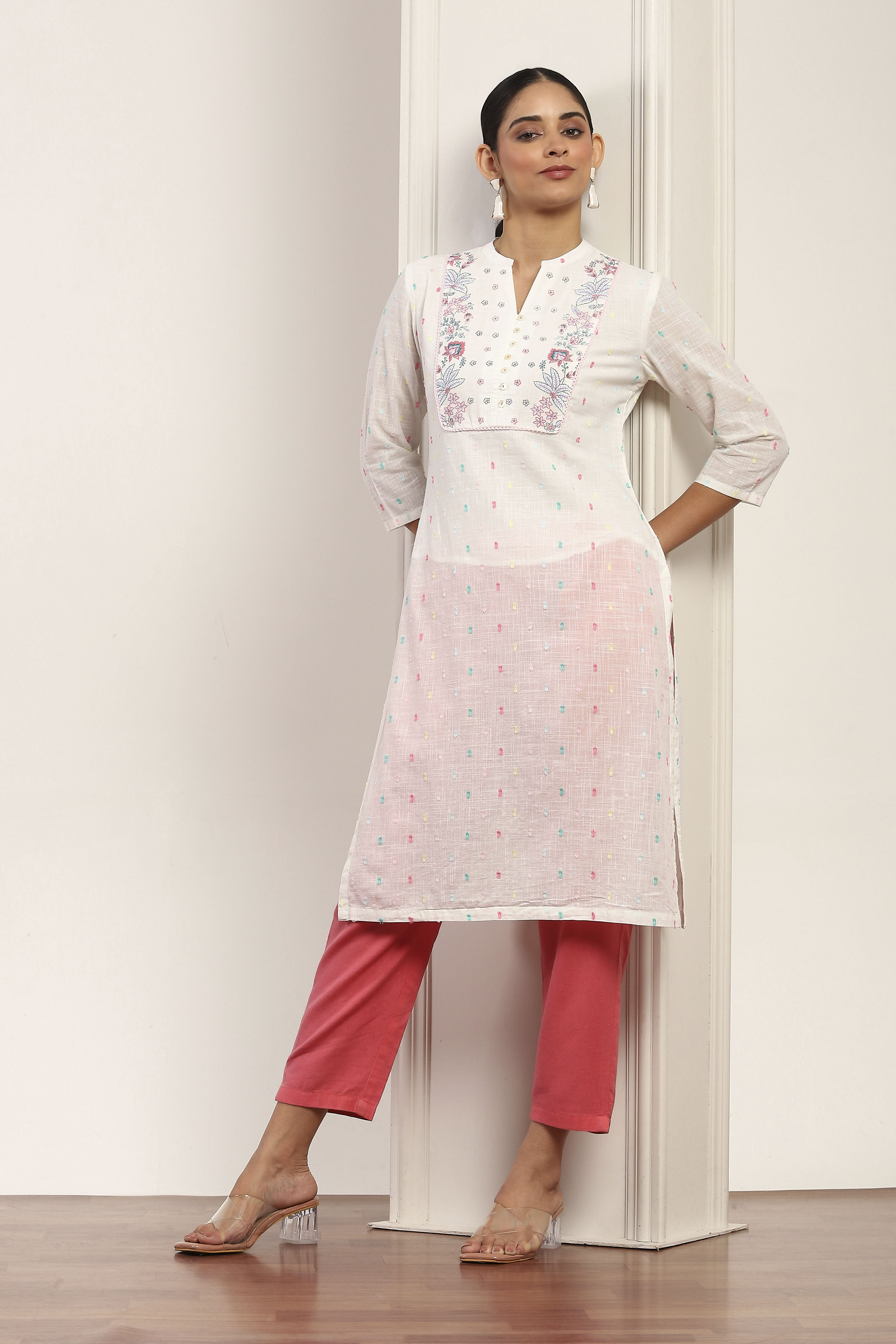 White Cotton A-line & Kalidar Kurtas image number 0