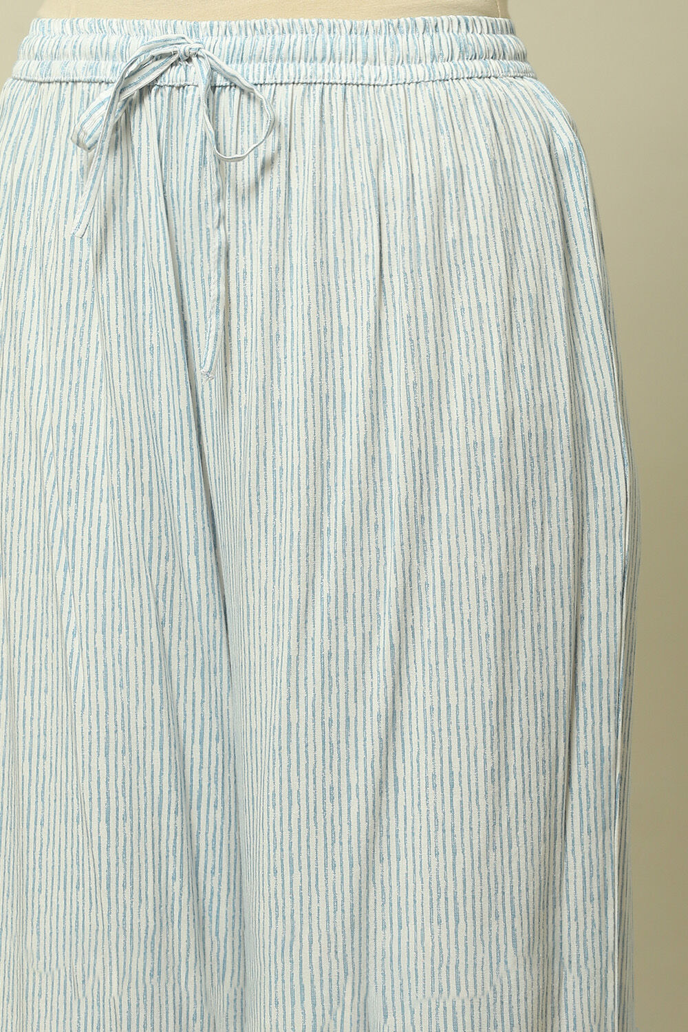 White and Blue Viscose Striped Straight Fit Palazzo image number 1