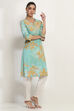 Aqua Cotton Straight Kurta image number 4