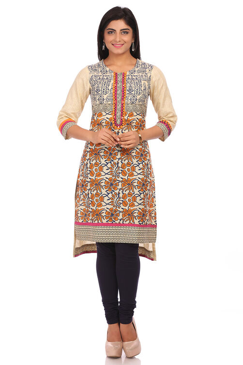 Beige Cotton Asymmetric Kurta image number 0