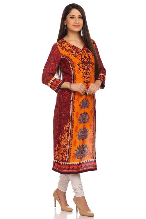 Wine Straight Cotton Kurta image number 1