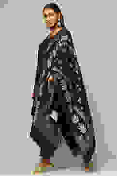 Black Acrylic Straight Yarn Dyed Kurta Palazzo Suit Set image number 3