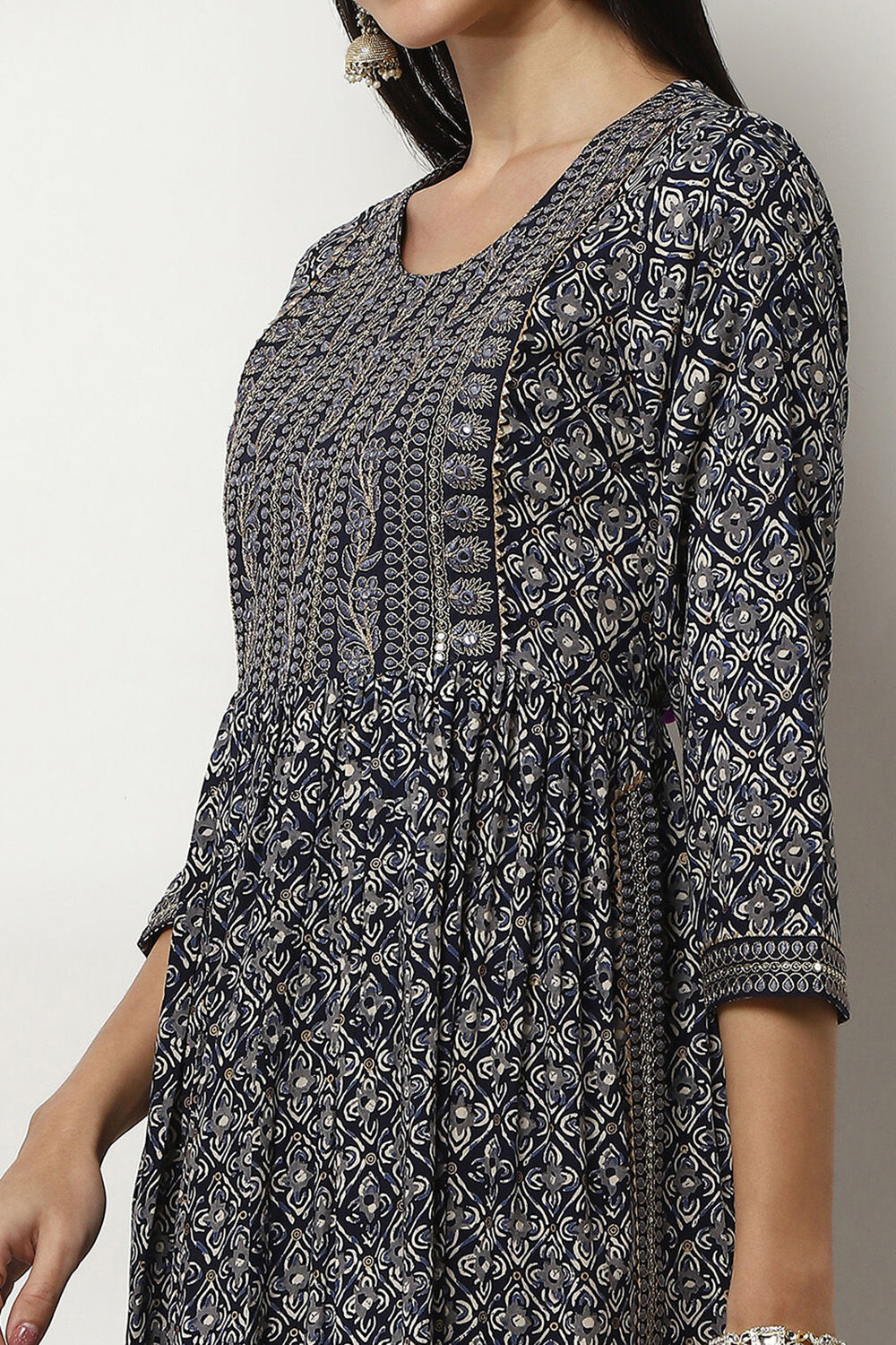 Indigo Viscose Rayon Gathered Set image number 1