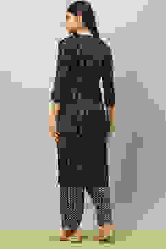 Navy Blue Viscose Blend Straight Printed Kurta Salwar Suit Set image number 4