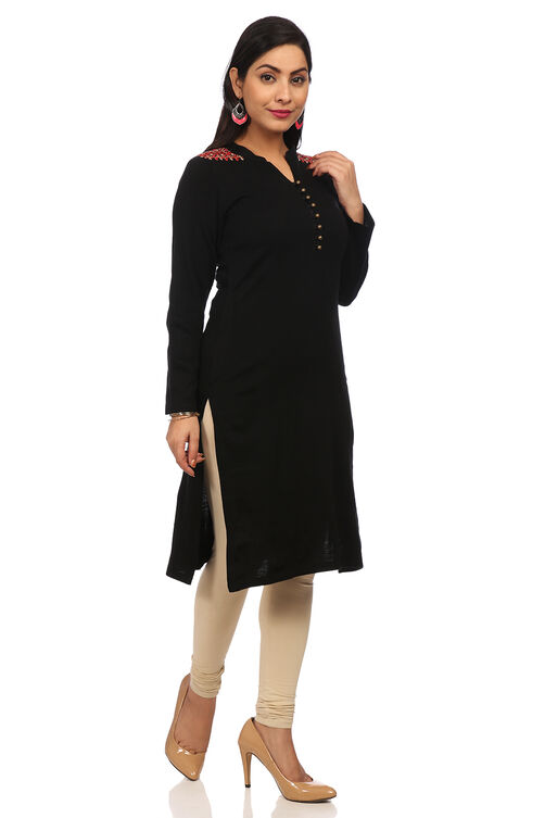 Black Straight Poly Cotton Kurta image number 3