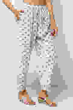 Off-White Cotton Blend Printed Straight Palazzos image number 3