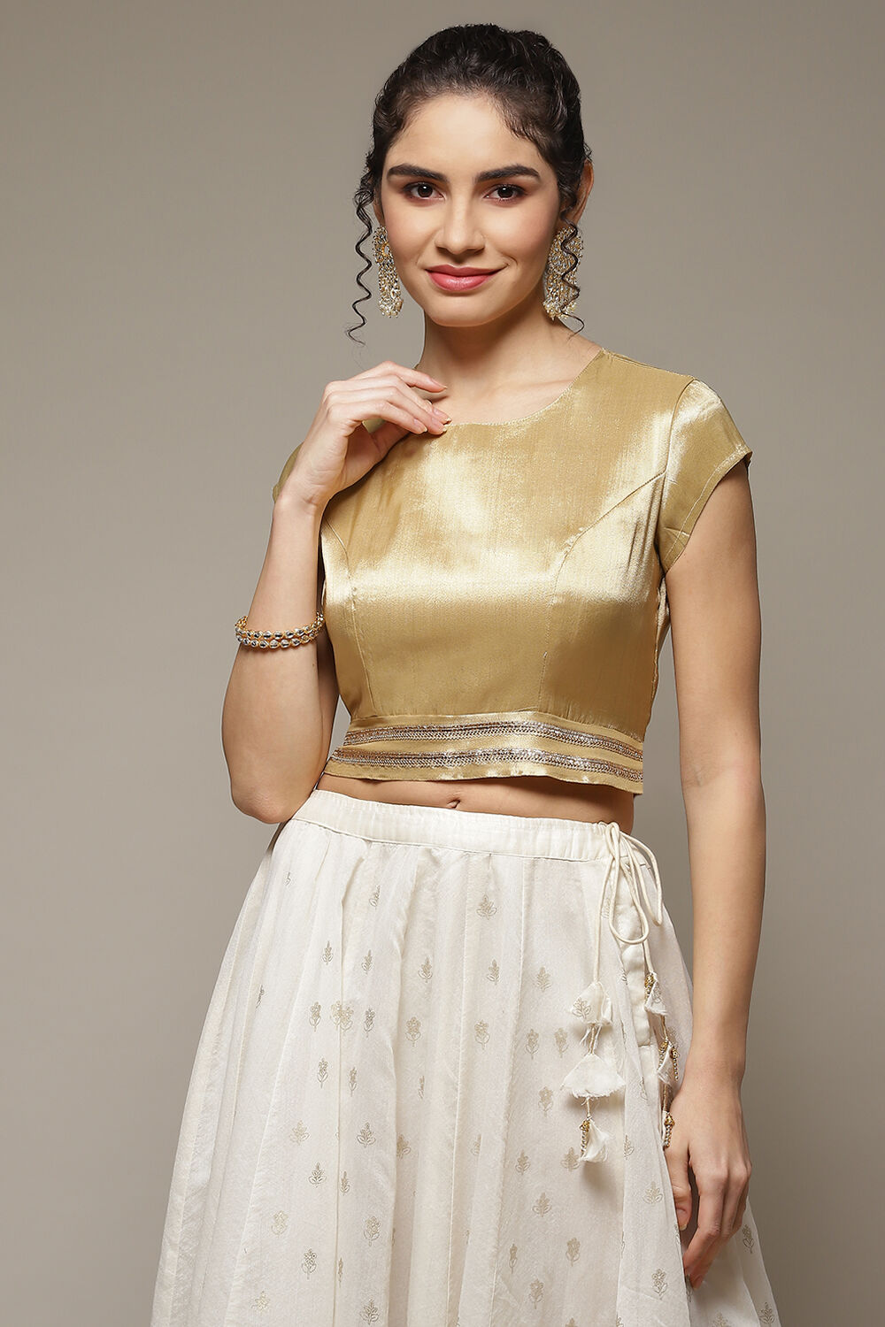 Gold Woven Short Top image number 1
