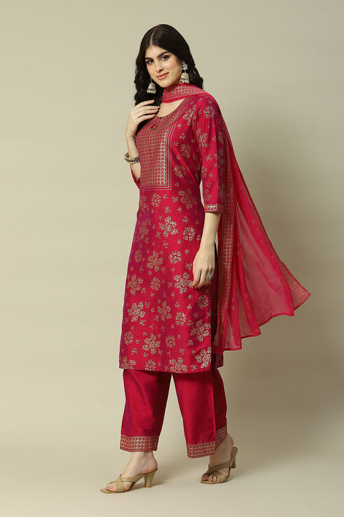 Pink LIVA Straight Printed Suit Set image number 5