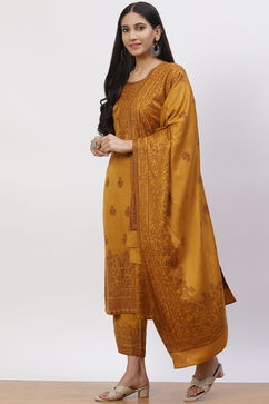 Mustard Acrylic Straight Suit Set image number 2