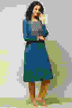 Teal Blue Acrylic Solid Kurta image number 4