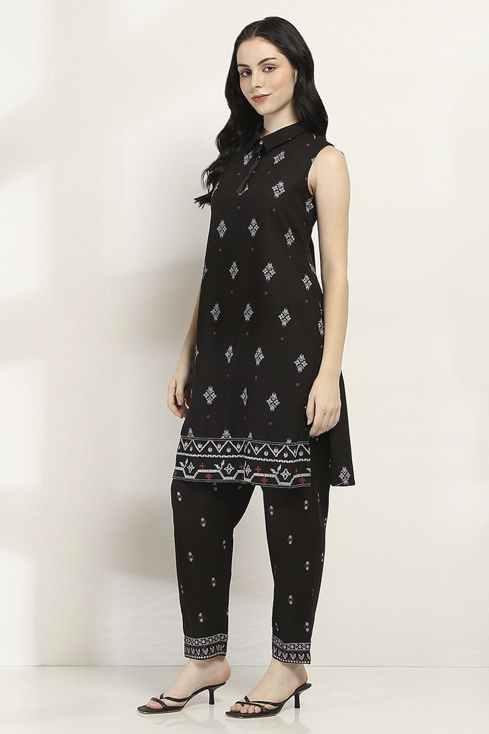 Black Printed Straight Co-ord Set image number 3