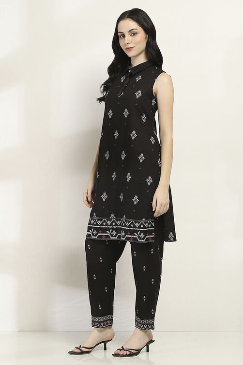 Black Viscose Blend Straight SET image number 3