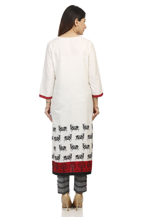 Ecru Straight Cotton Indie Kurta image number 5