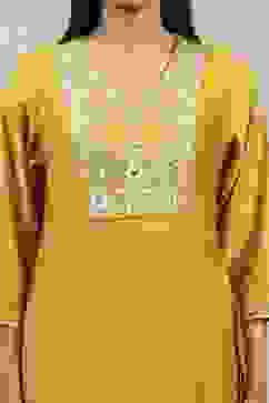 Acid Lime Viscose Blend Solid Straight Kurta Pants Set image number 1