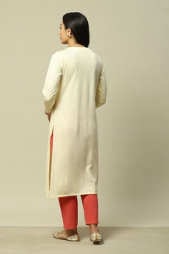 White Acrylic Straight Solid Kurta image number 3