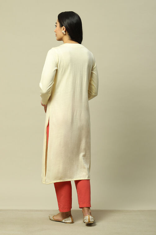 White Acrylic Straight Solid Kurta image number 3