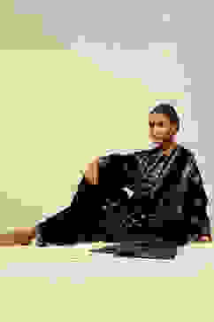 Black Poly Velvet A-Line Printed Kurta Salwar Suit Set image number 8