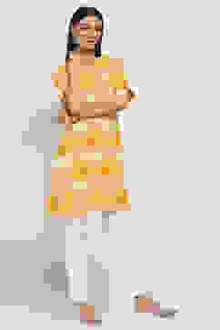 Yellow Printed Straight Kurta image number 4