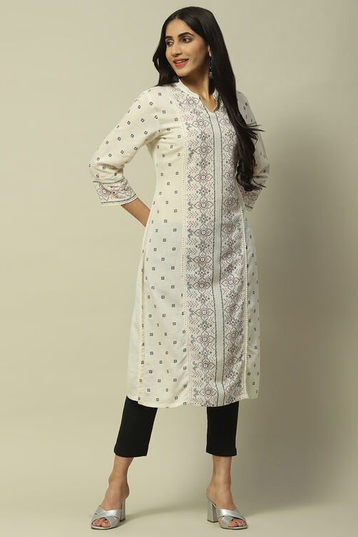 Off White Rayon Staight Kurta image number 0