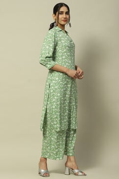 Green Rayon Straight Suit Set image number 5