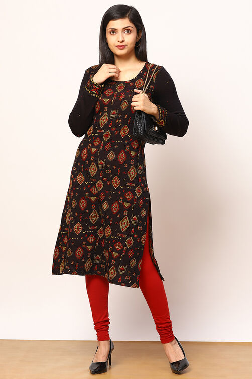 Black Jacquard Straight Kurta image number 2