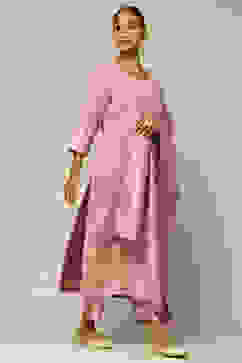 Lavender Acrylic Straight Yarn Dyed Kurta Palazzo Suit Set image number 5