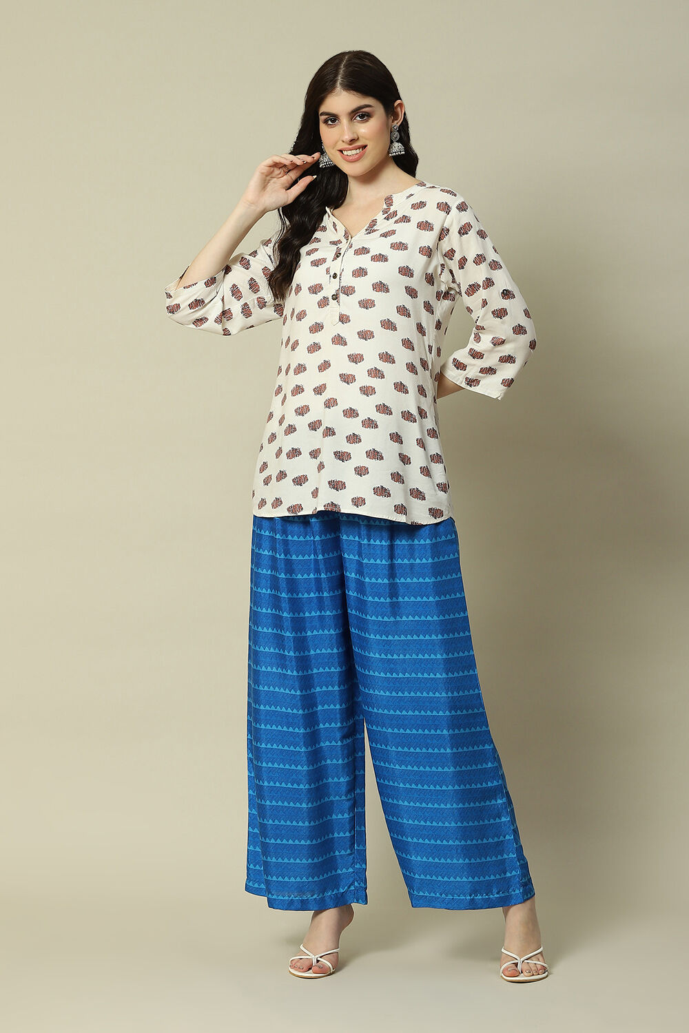 Purple LIVA Straight Printed Palazzo image number 0