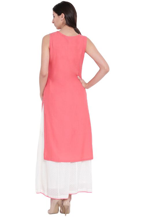 Red Cotton Straight Kurta image number 4