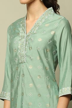 Jade Green Viscose Blend A-Line Printed Kurta Palazzo Suit Set image number 1