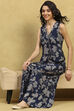 Indigo Blue Viscose Blend Printed Crop Top & Blouse Top Palazzo Set image number 0