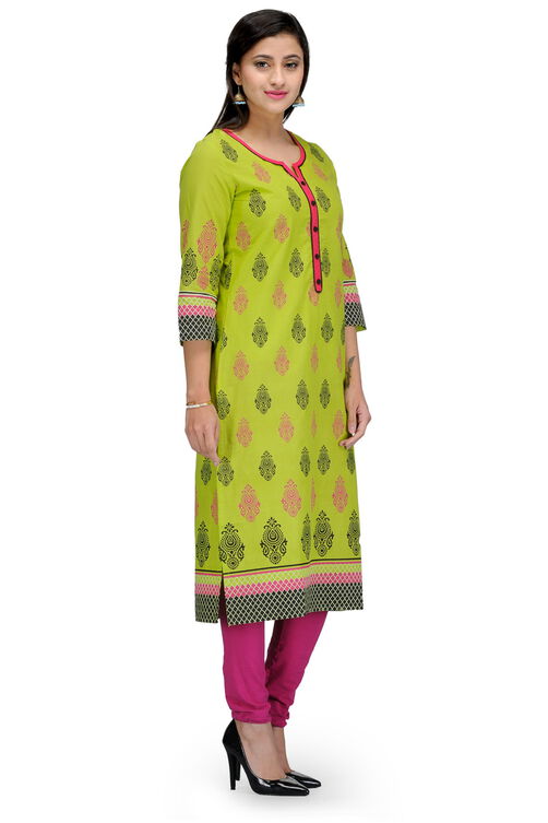 Green Cotton Straight Kurta image number 1