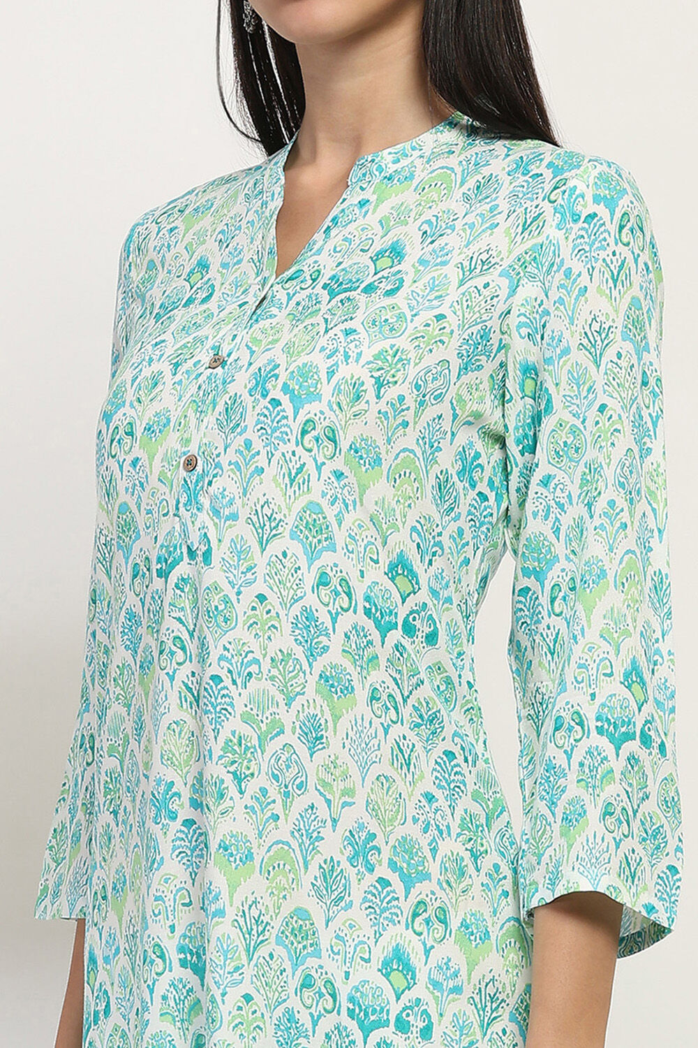 Sea Green Printed Straight Kurta image number 1