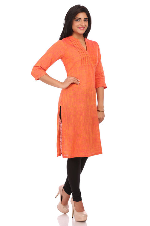 Orange Cotton Straight Kurta image number 2