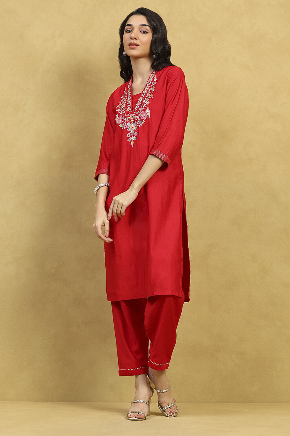 Mustard Polyester Solid Straight Kurta Pants Set image number 0