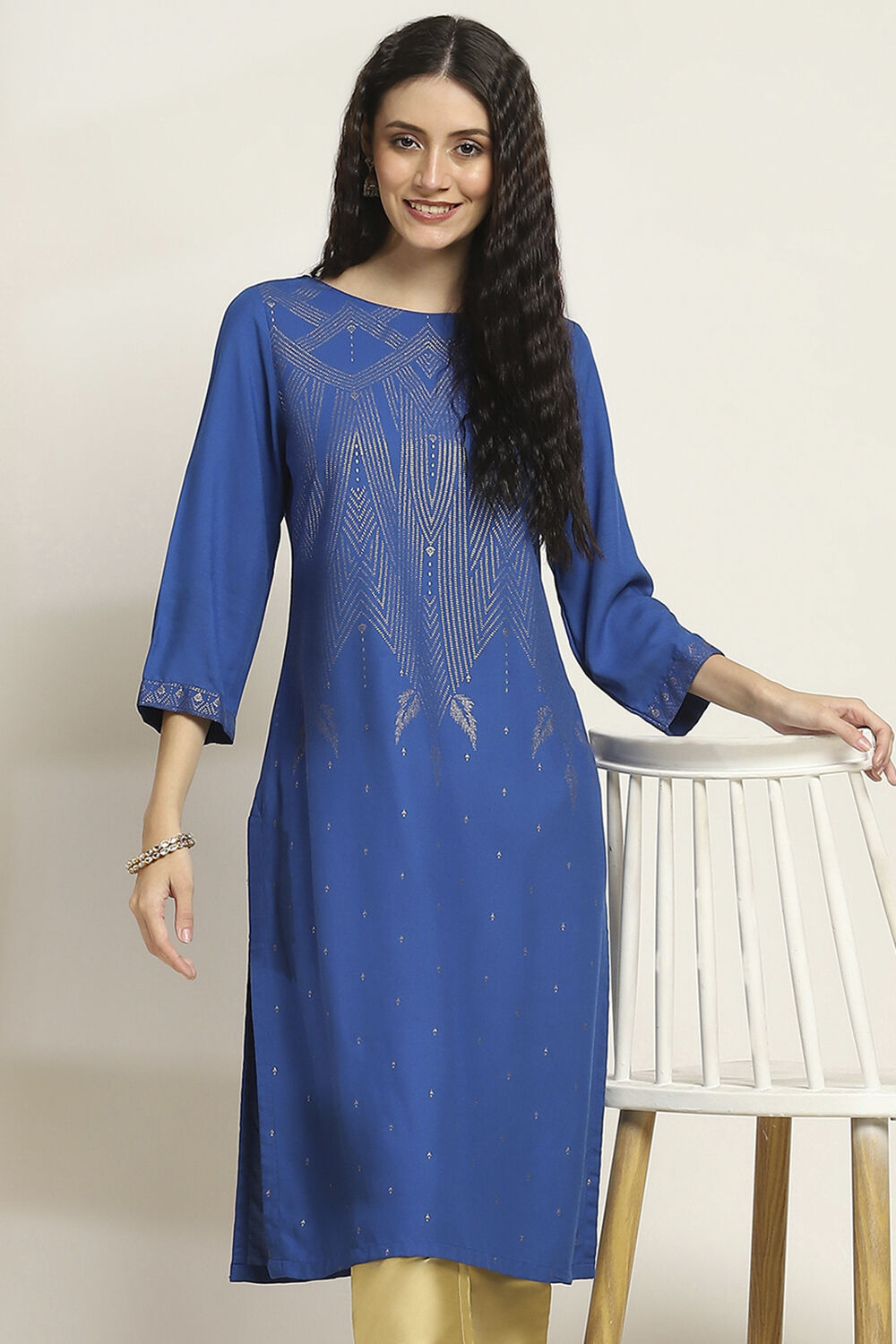 Blue Printed Straight Kurta image number 0
