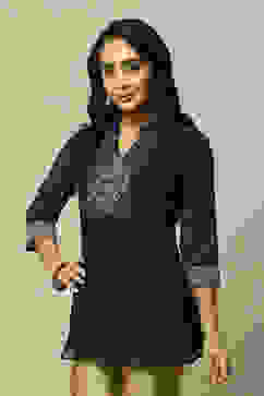 Indigo Viscose Straight Solid Top image number 2