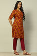 Mustard Yellow Floral Printed Straight Kurta image number 4